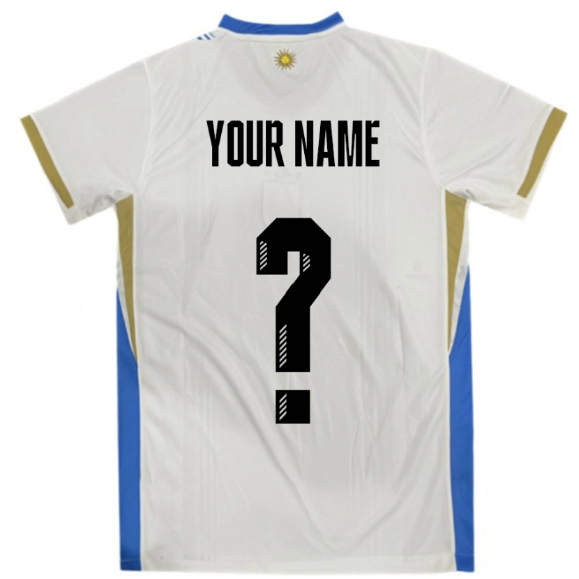 Danxen Enfant Maillot Uruguay Votre Nom #0 Blanc Bleu Tenues Extérieur 24-26 T-Shirt