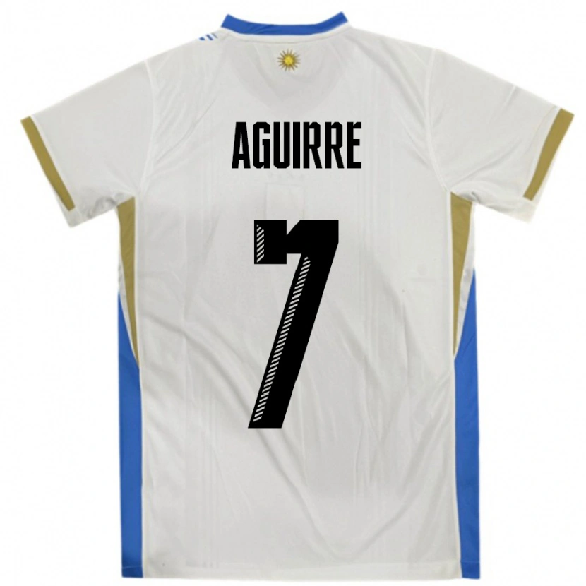 Danxen Enfant Maillot Uruguay Rodrigo Aguirre #7 Blanc Bleu Tenues Extérieur 24-26 T-Shirt