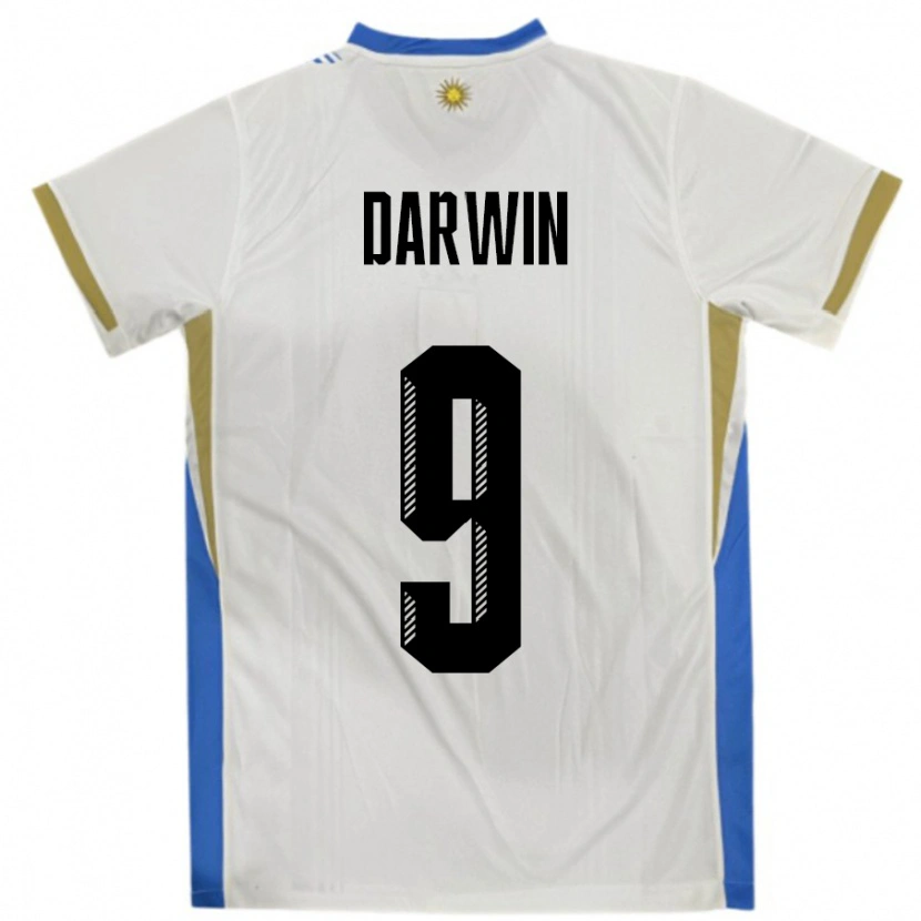 Danxen Enfant Maillot Uruguay Darwin Núñez #9 Blanc Bleu Tenues Extérieur 24-26 T-Shirt