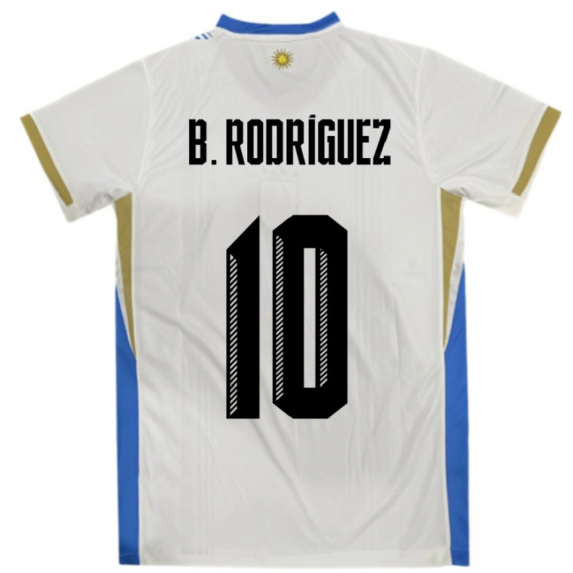 Danxen Enfant Maillot Uruguay Brian Rodríguez #10 Blanc Bleu Tenues Extérieur 24-26 T-Shirt
