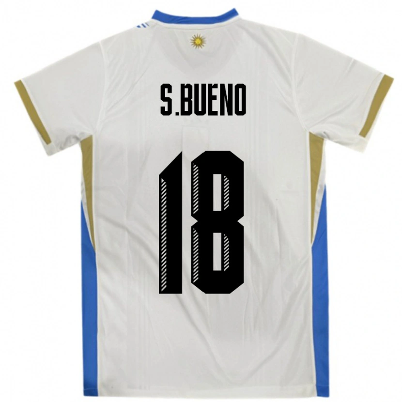 Danxen Enfant Maillot Uruguay Santiago Bueno #18 Blanc Bleu Tenues Extérieur 24-26 T-Shirt