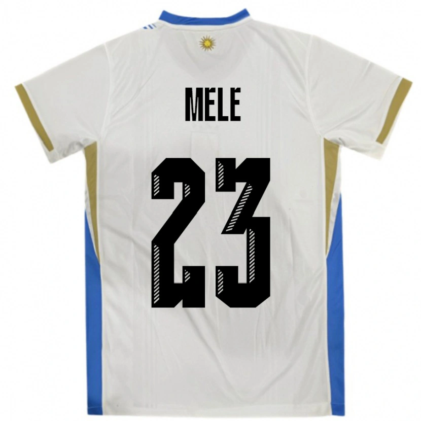 Danxen Enfant Maillot Uruguay Santiago Mele #23 Blanc Bleu Tenues Extérieur 24-26 T-Shirt