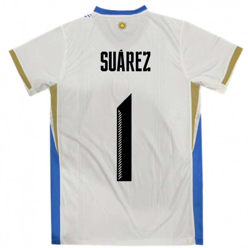 Danxen Enfant Maillot Uruguay Ignacio Suárez #1 Blanc Bleu Tenues Extérieur 24-26 T-Shirt