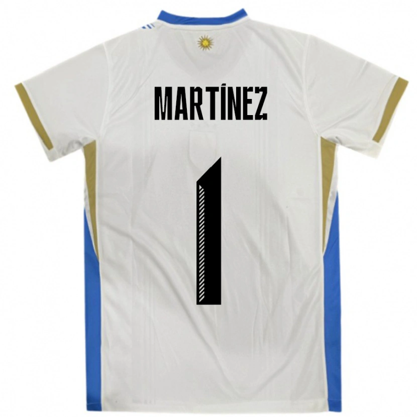 Danxen Enfant Maillot Uruguay Kevin Martínez #1 Blanc Bleu Tenues Extérieur 24-26 T-Shirt