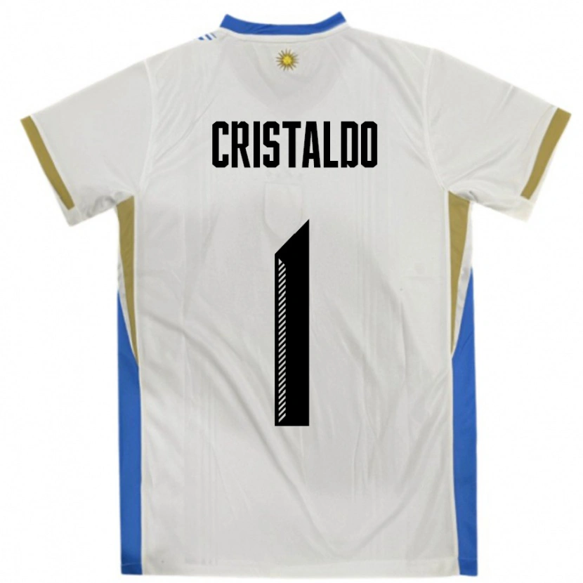 Danxen Enfant Maillot Uruguay Fabian Cristaldo #1 Blanc Bleu Tenues Extérieur 24-26 T-Shirt