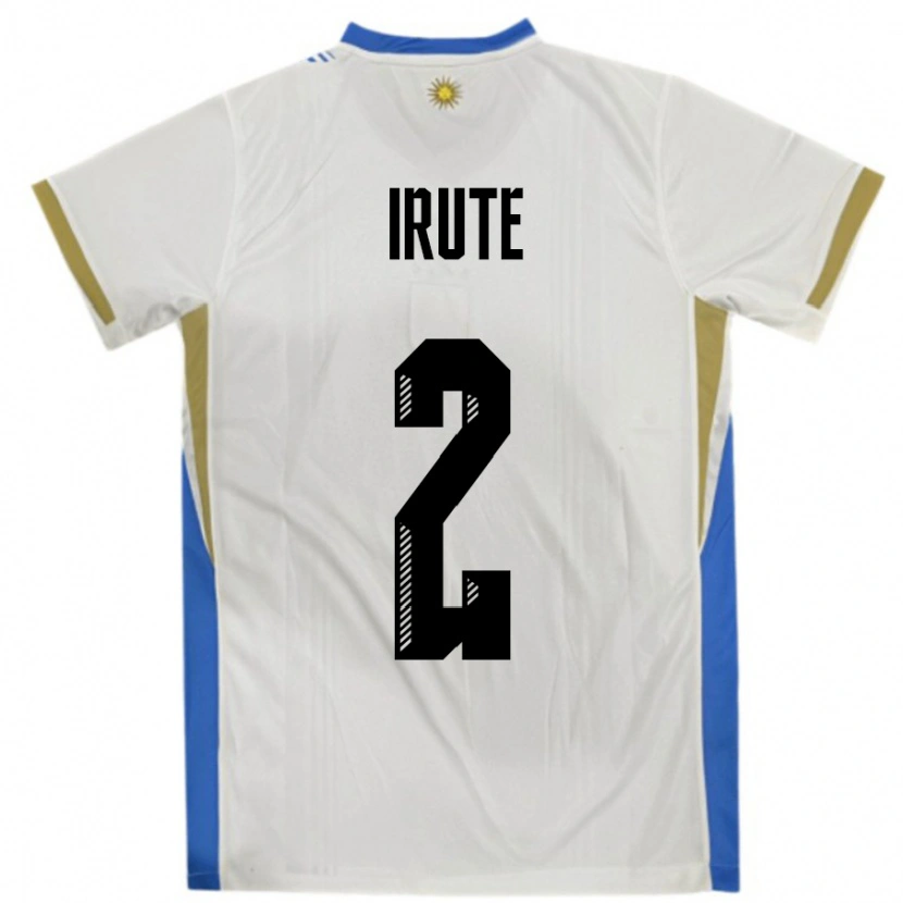 Danxen Enfant Maillot Uruguay Ezequiel Irute #2 Blanc Bleu Tenues Extérieur 24-26 T-Shirt
