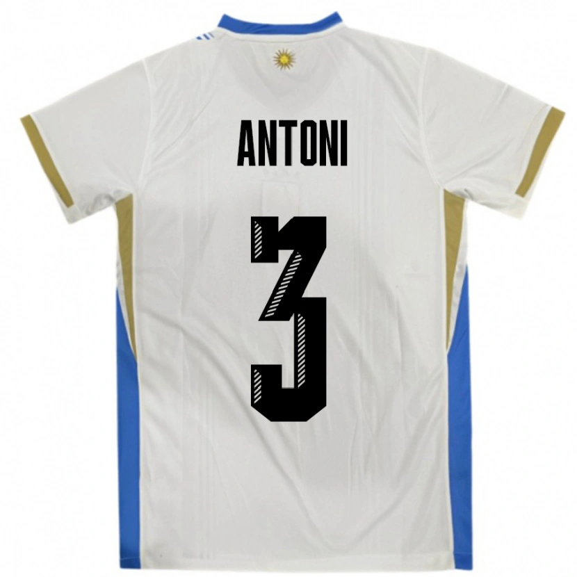 Danxen Enfant Maillot Uruguay Mateo Antoni #3 Blanc Bleu Tenues Extérieur 24-26 T-Shirt