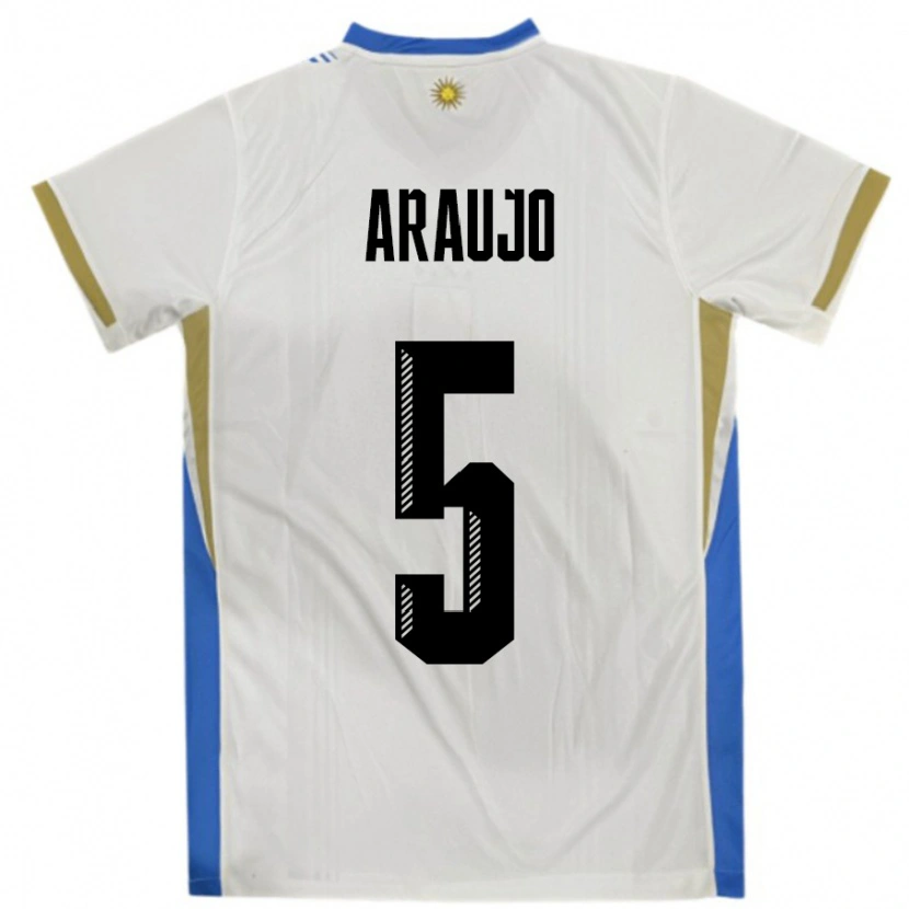 Danxen Enfant Maillot Uruguay César Araújo #5 Blanc Bleu Tenues Extérieur 24-26 T-Shirt