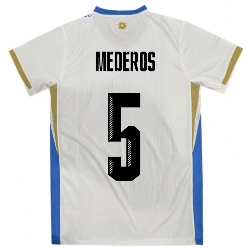 Danxen Enfant Maillot Uruguay Rodrigo Mederos #5 Blanc Bleu Tenues Extérieur 24-26 T-Shirt