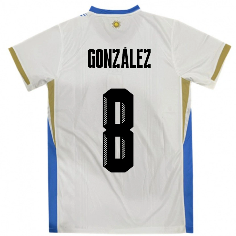 Danxen Enfant Maillot Uruguay Luciano Gonzalez #8 Blanc Bleu Tenues Extérieur 24-26 T-Shirt