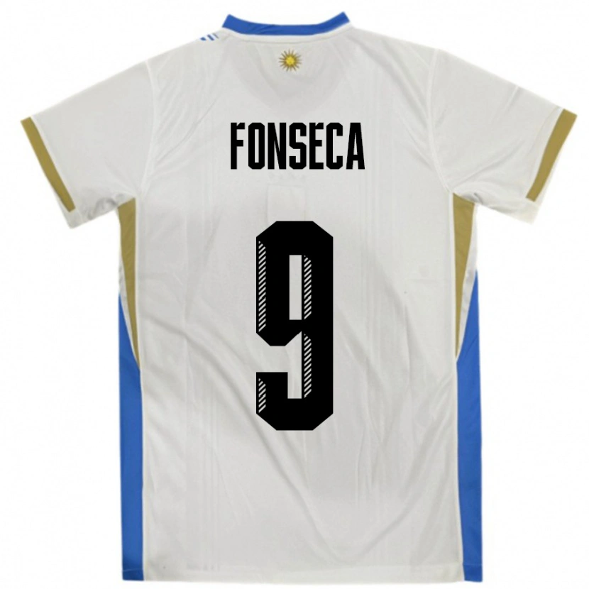 Danxen Enfant Maillot Uruguay Matías Fonseca #9 Blanc Bleu Tenues Extérieur 24-26 T-Shirt