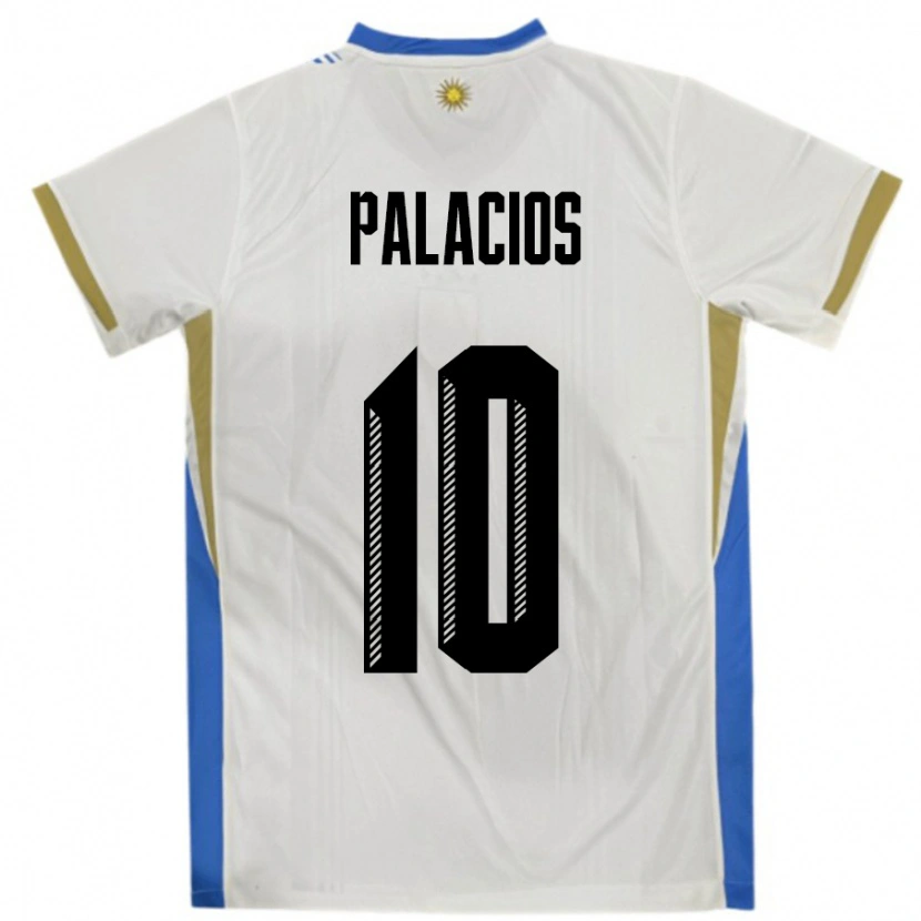 Danxen Enfant Maillot Uruguay Tiago Palacios #10 Blanc Bleu Tenues Extérieur 24-26 T-Shirt