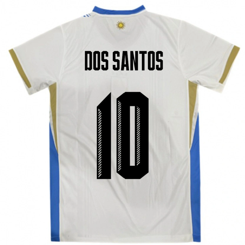 Danxen Enfant Maillot Uruguay Alexander Dos Santos #10 Blanc Bleu Tenues Extérieur 24-26 T-Shirt