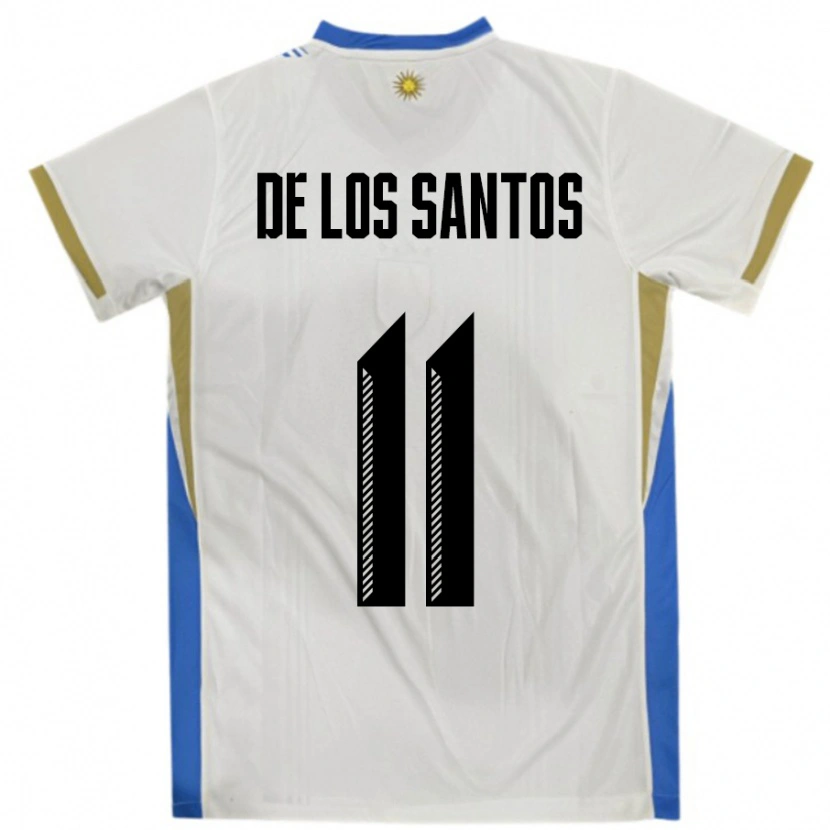 Danxen Enfant Maillot Uruguay Juan Cruz De Los Santos #11 Blanc Bleu Tenues Extérieur 24-26 T-Shirt