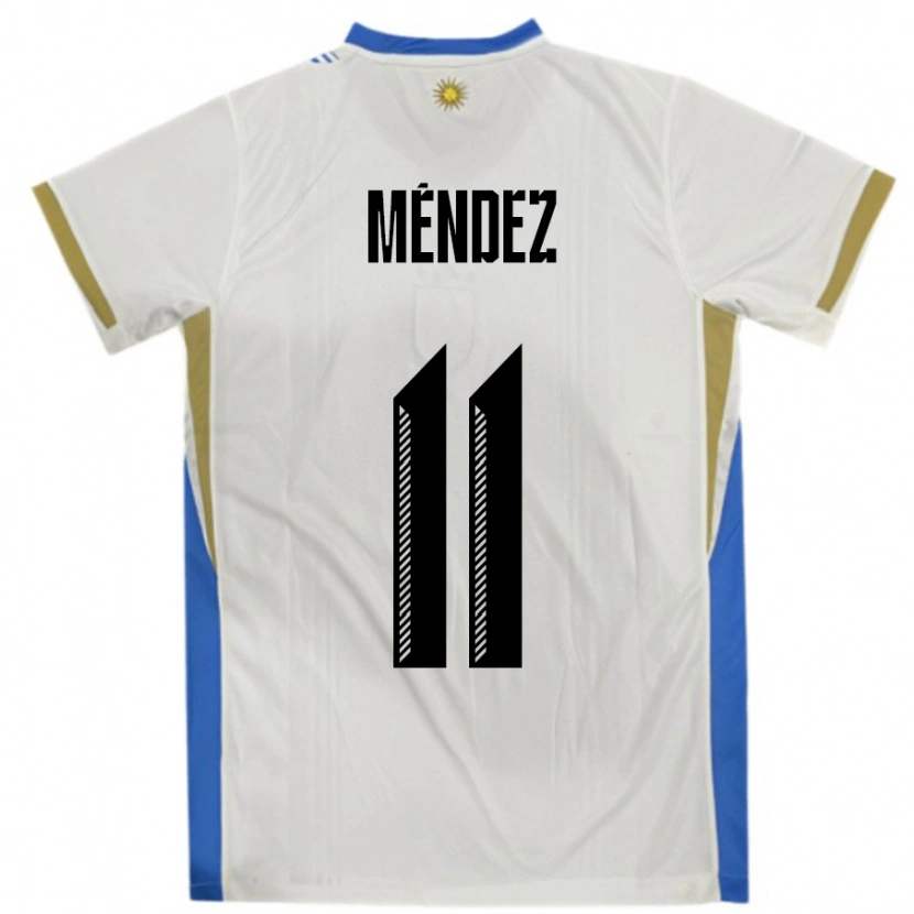 Danxen Enfant Maillot Uruguay Axel Méndez #11 Blanc Bleu Tenues Extérieur 24-26 T-Shirt