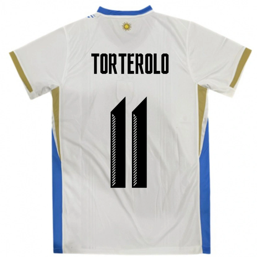 Danxen Enfant Maillot Uruguay Alan Torterolo #11 Blanc Bleu Tenues Extérieur 24-26 T-Shirt