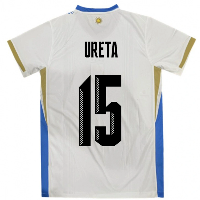 Danxen Enfant Maillot Uruguay Mateo Ureta #15 Blanc Bleu Tenues Extérieur 24-26 T-Shirt