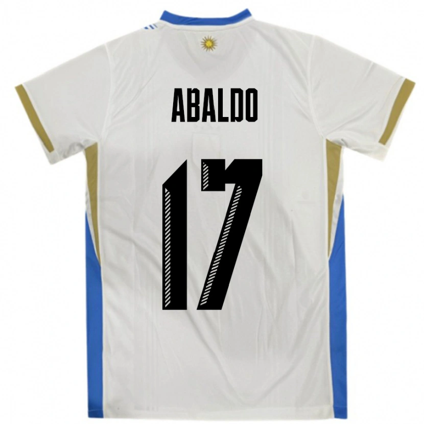 Danxen Enfant Maillot Uruguay Matías Abaldo #17 Blanc Bleu Tenues Extérieur 24-26 T-Shirt