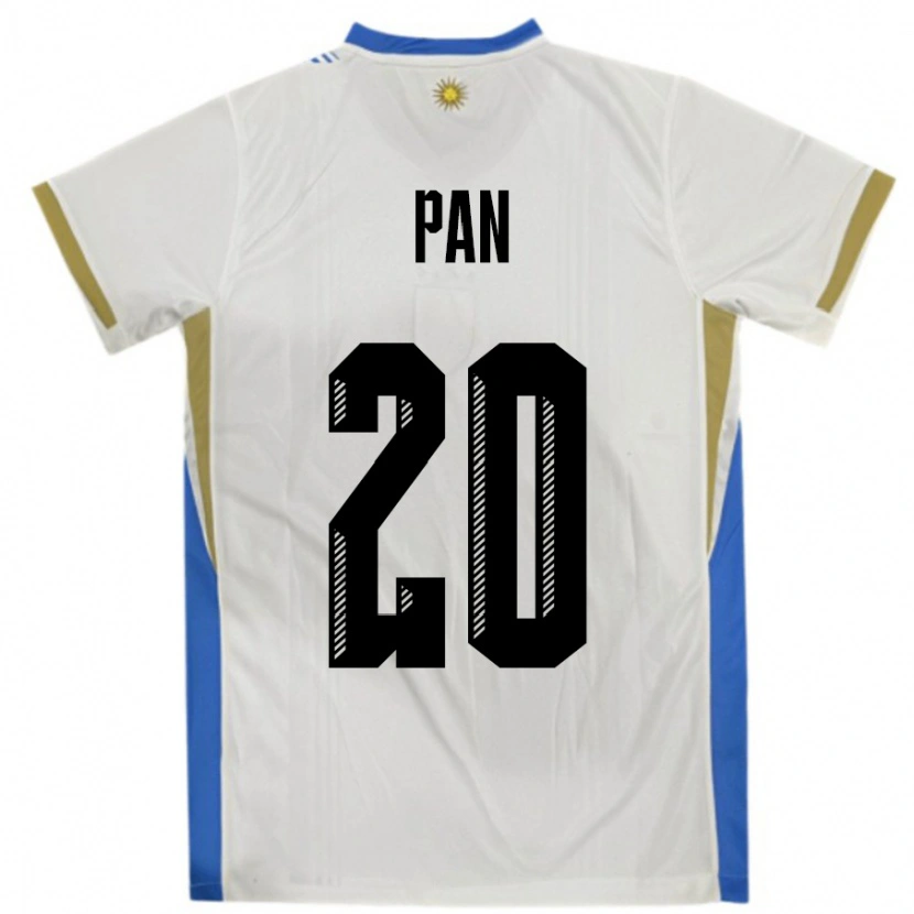 Danxen Enfant Maillot Uruguay Gonzalo Pan #20 Blanc Bleu Tenues Extérieur 24-26 T-Shirt