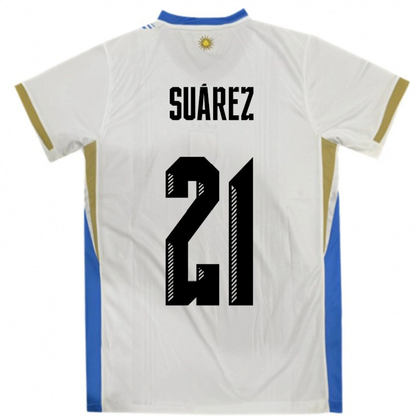 Danxen Enfant Maillot Uruguay Pablo Suárez #21 Blanc Bleu Tenues Extérieur 24-26 T-Shirt