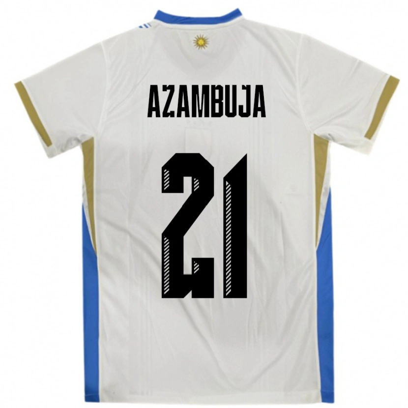 Danxen Enfant Maillot Uruguay Nicolas Azambuja #21 Blanc Bleu Tenues Extérieur 24-26 T-Shirt