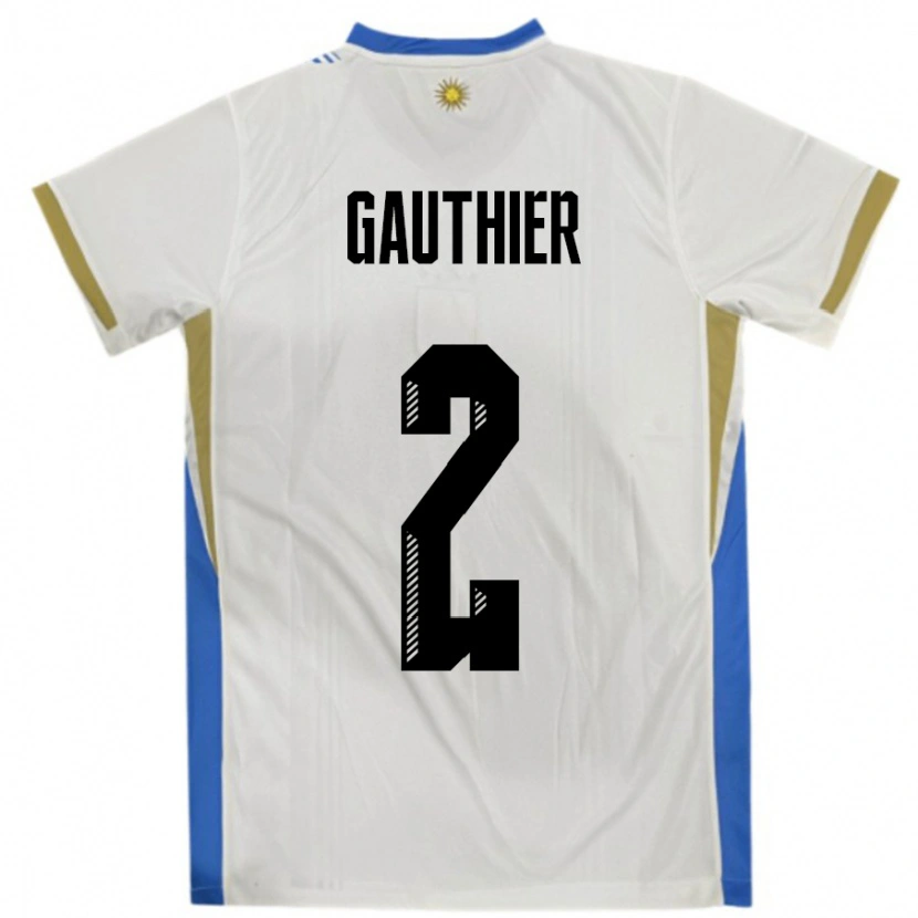 Danxen Enfant Maillot Uruguay Valentin Gauthier #2 Blanc Bleu Tenues Extérieur 24-26 T-Shirt
