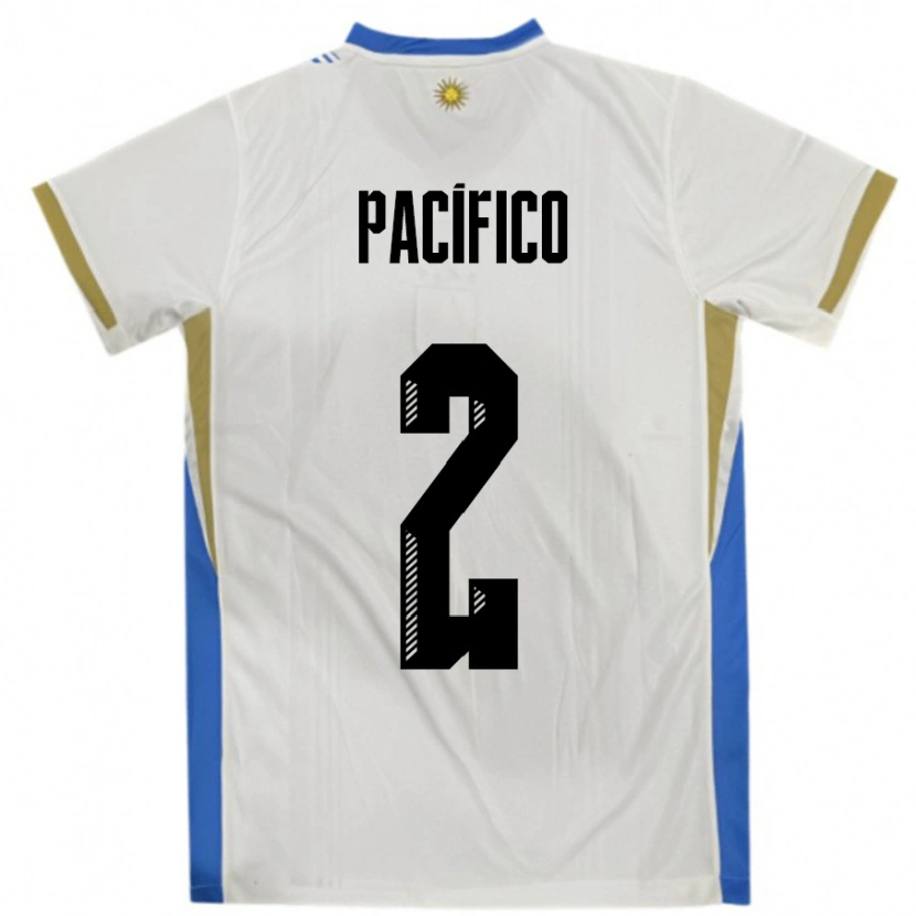 Danxen Enfant Maillot Uruguay Patricio Pacifico #2 Blanc Bleu Tenues Extérieur 24-26 T-Shirt