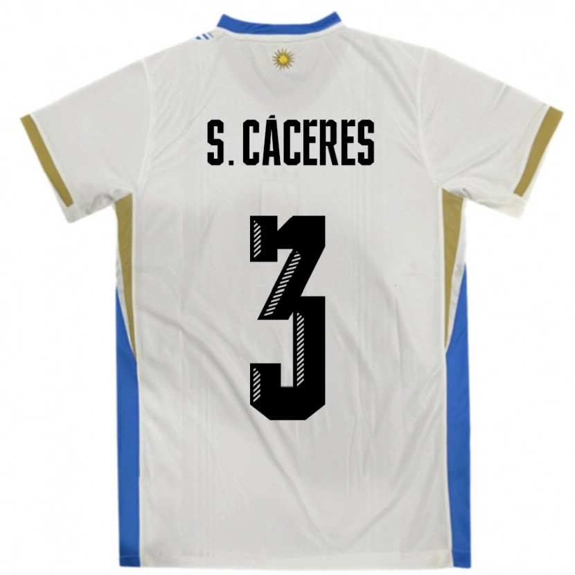 Danxen Enfant Maillot Uruguay Sebastian Caceres #3 Blanc Bleu Tenues Extérieur 24-26 T-Shirt