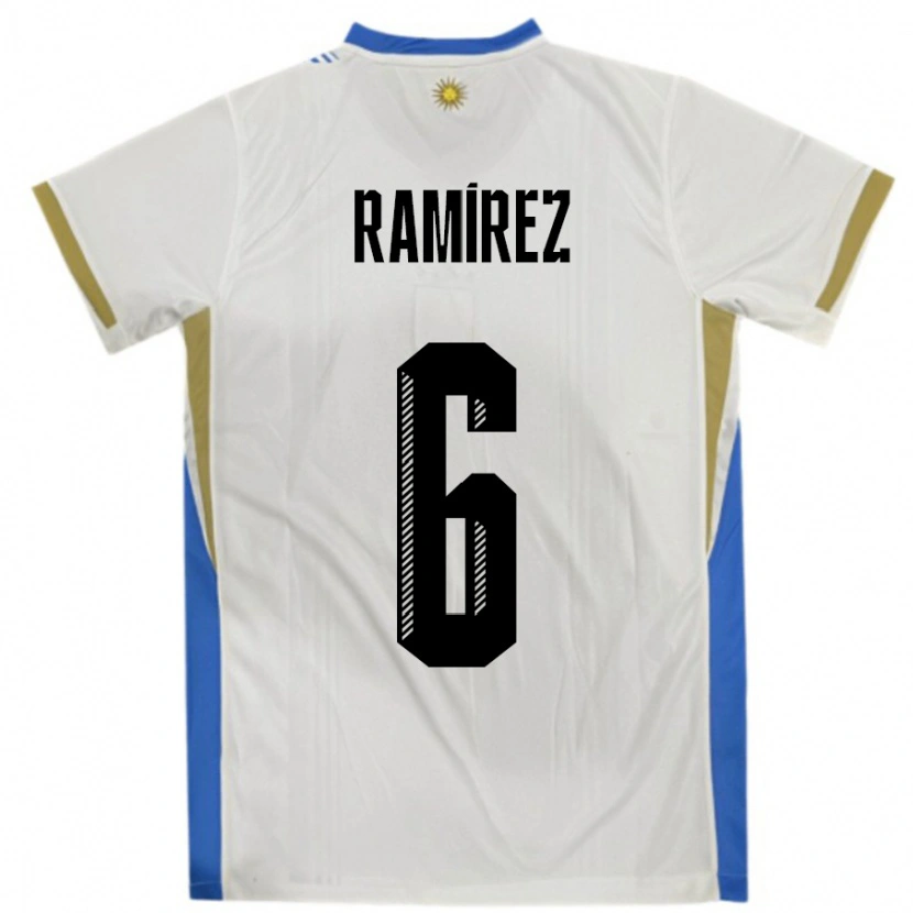 Danxen Enfant Maillot Uruguay Sindy Ramirez #6 Blanc Bleu Tenues Extérieur 24-26 T-Shirt