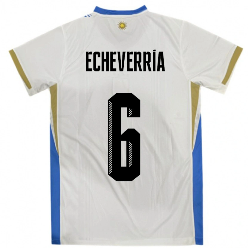 Danxen Enfant Maillot Uruguay Juan Echeverria #6 Blanc Bleu Tenues Extérieur 24-26 T-Shirt