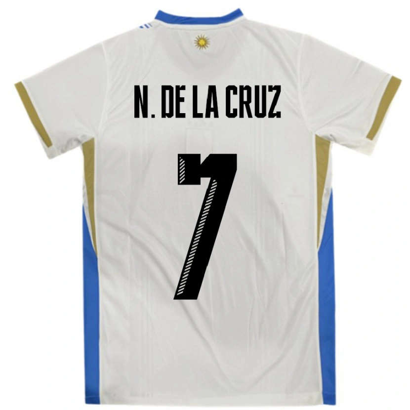 Danxen Enfant Maillot Uruguay Nicolas De La Cruz #7 Blanc Bleu Tenues Extérieur 24-26 T-Shirt