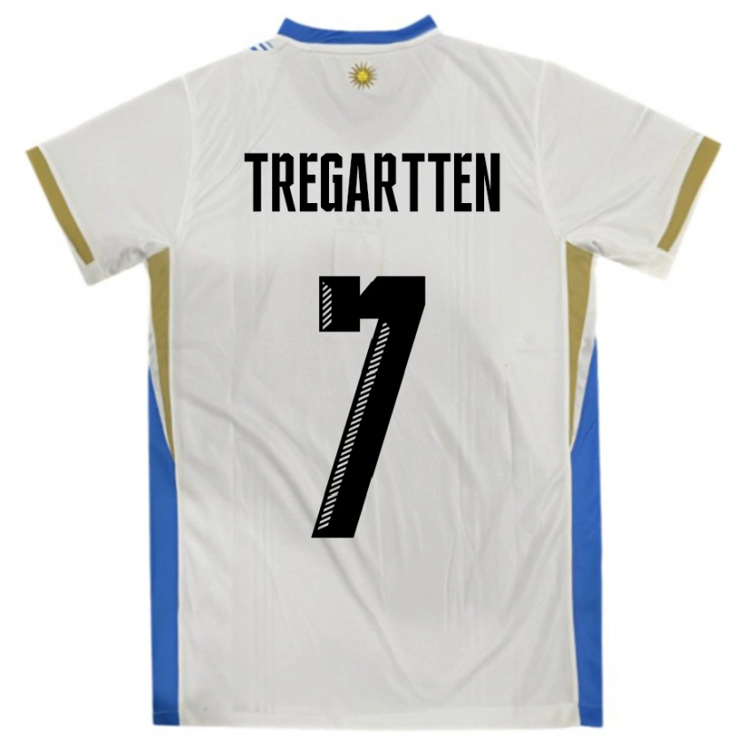 Danxen Enfant Maillot Uruguay Stephanie Tregartten #7 Blanc Bleu Tenues Extérieur 24-26 T-Shirt