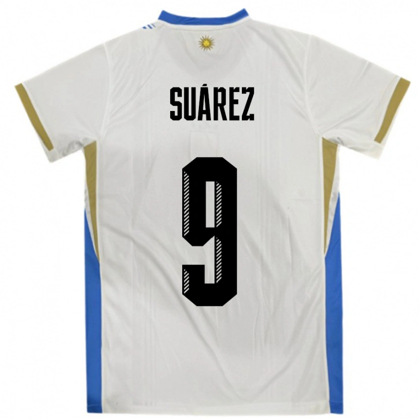Danxen Enfant Maillot Uruguay Luis Suarez #9 Blanc Bleu Tenues Extérieur 24-26 T-Shirt