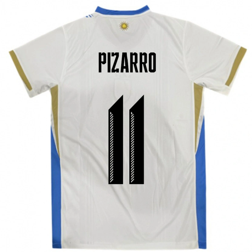 Danxen Enfant Maillot Uruguay Esperanza Pizarro #11 Blanc Bleu Tenues Extérieur 24-26 T-Shirt