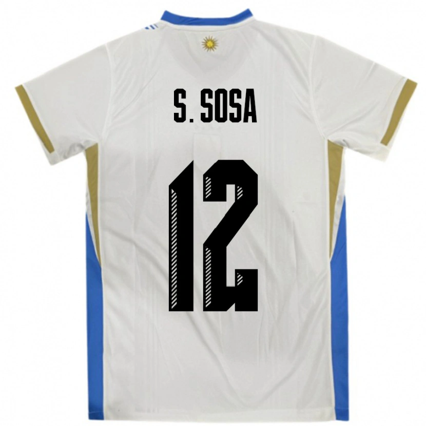 Danxen Enfant Maillot Uruguay Sebastian Sosa #12 Blanc Bleu Tenues Extérieur 24-26 T-Shirt