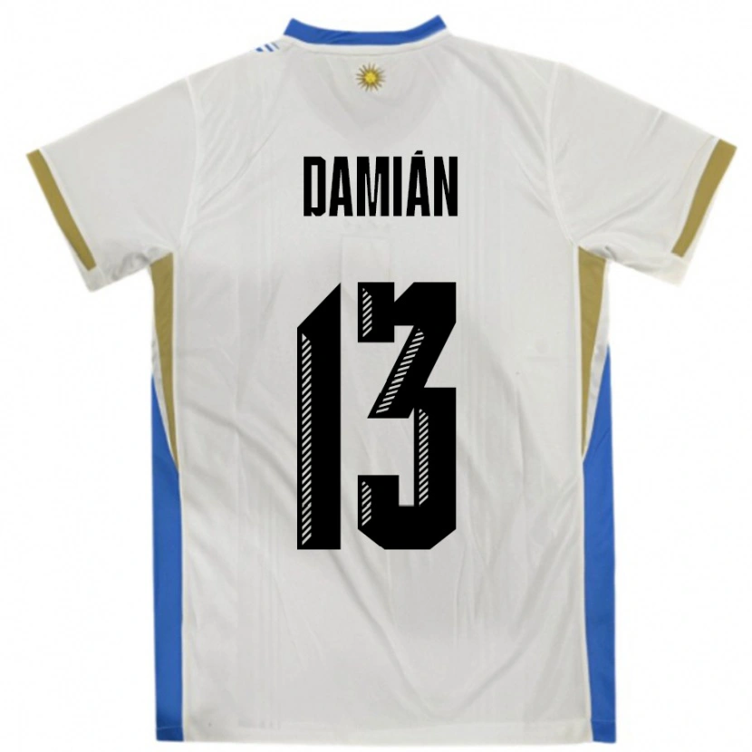 Danxen Enfant Maillot Uruguay Damian Suarez #13 Blanc Bleu Tenues Extérieur 24-26 T-Shirt