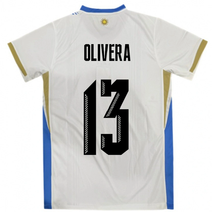 Danxen Enfant Maillot Uruguay Sofia Olivera #13 Blanc Bleu Tenues Extérieur 24-26 T-Shirt