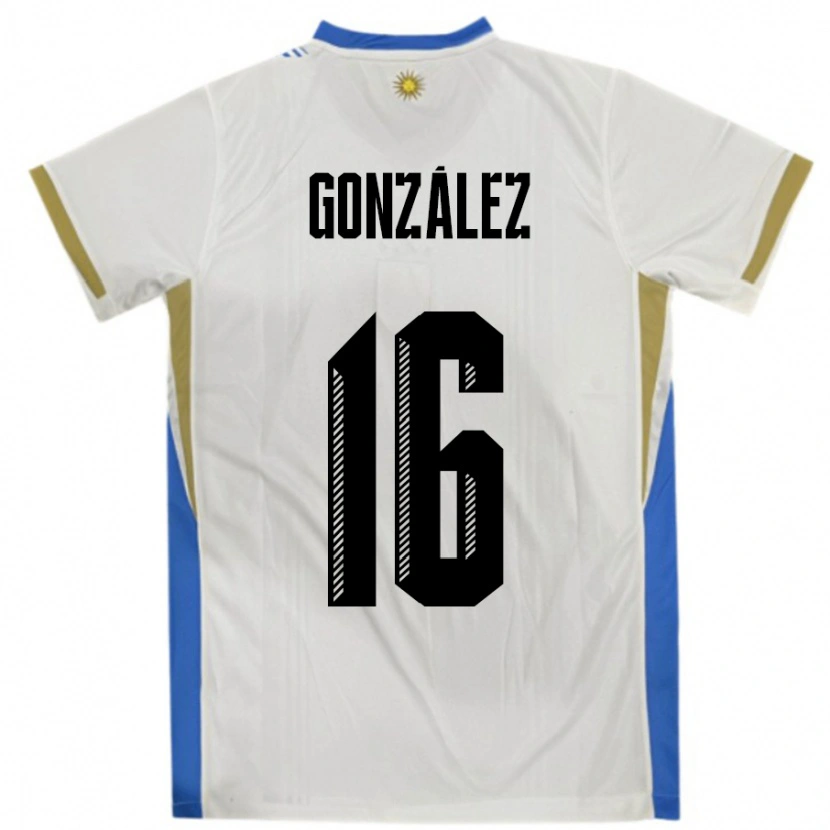 Danxen Enfant Maillot Uruguay Lorena Gonzalez #16 Blanc Bleu Tenues Extérieur 24-26 T-Shirt