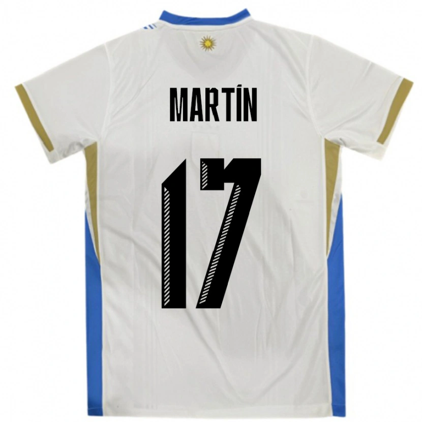 Danxen Enfant Maillot Uruguay Juan Martin #17 Blanc Bleu Tenues Extérieur 24-26 T-Shirt