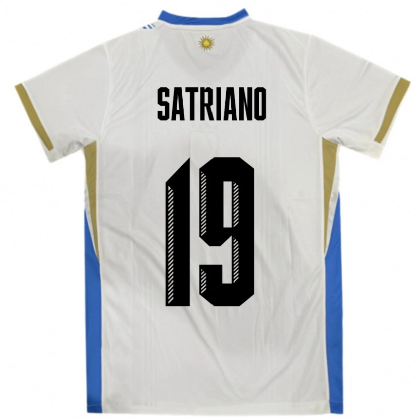 Danxen Enfant Maillot Uruguay Martin Satriano #19 Blanc Bleu Tenues Extérieur 24-26 T-Shirt