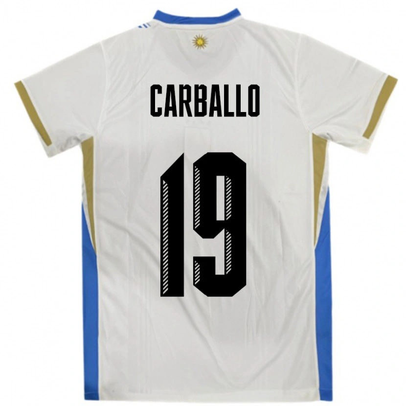 Danxen Enfant Maillot Uruguay Wendy Carballo #19 Blanc Bleu Tenues Extérieur 24-26 T-Shirt