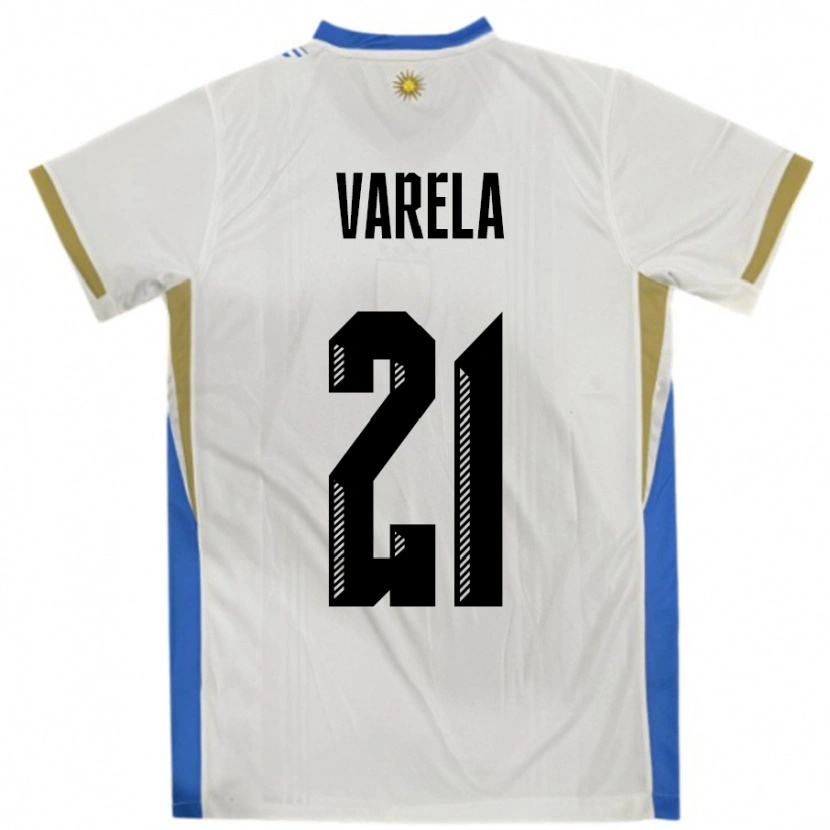 Danxen Enfant Maillot Uruguay Gullermo Varela #21 Blanc Bleu Tenues Extérieur 24-26 T-Shirt