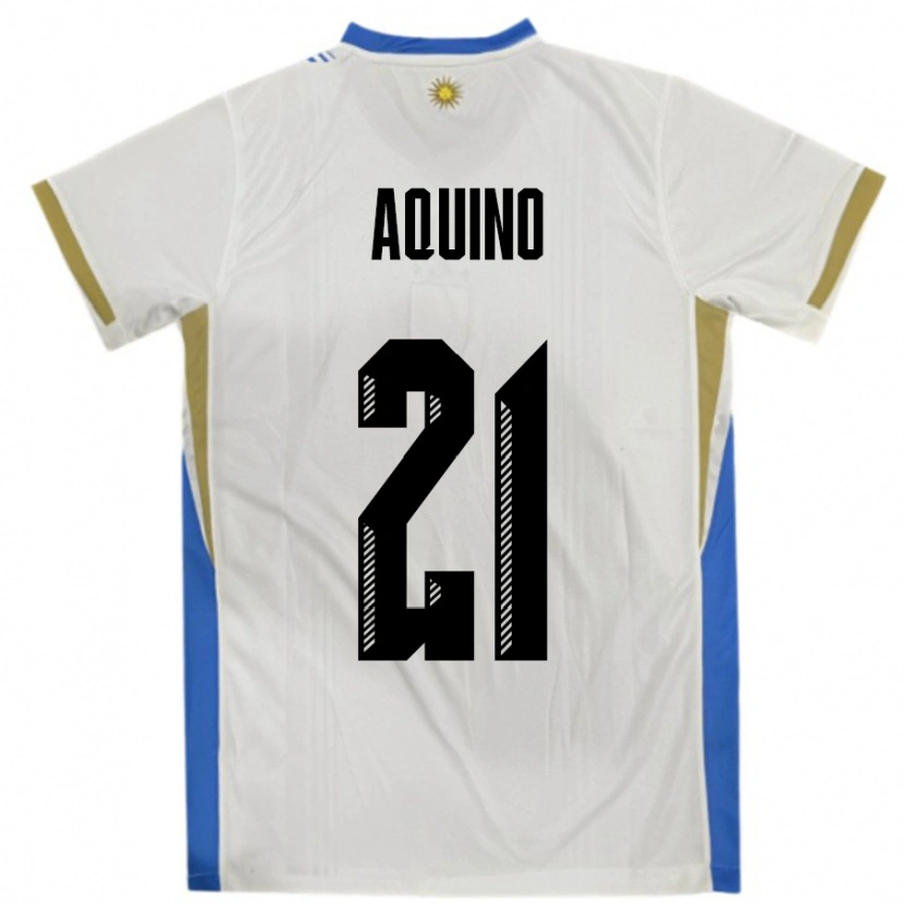 Danxen Enfant Maillot Uruguay Belen Aquino #21 Blanc Bleu Tenues Extérieur 24-26 T-Shirt