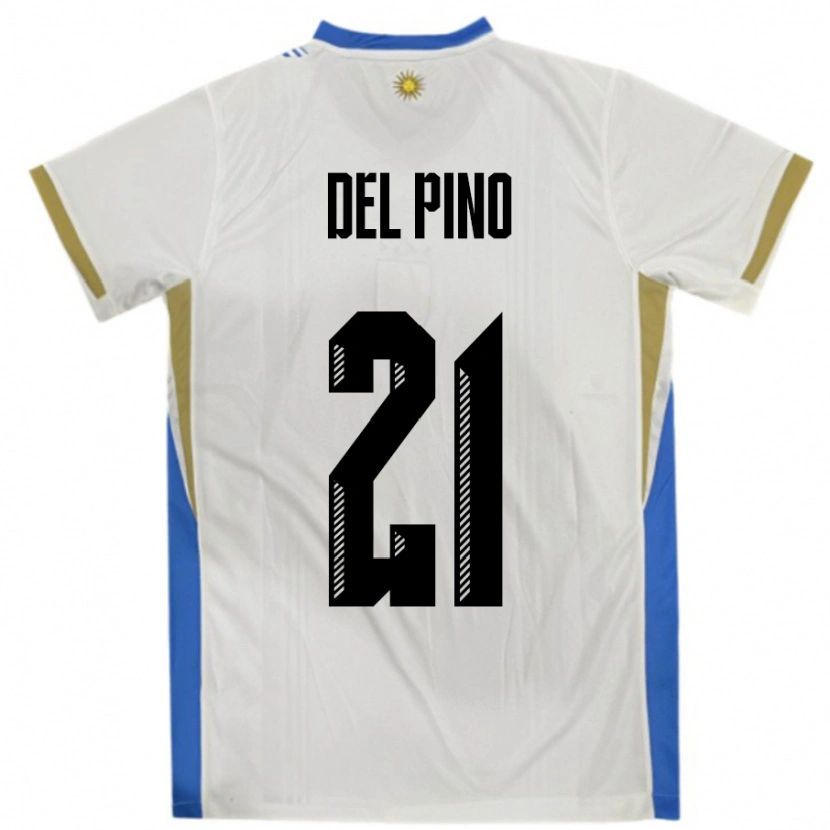 Danxen Enfant Maillot Uruguay Emiliano Del Pino #21 Blanc Bleu Tenues Extérieur 24-26 T-Shirt