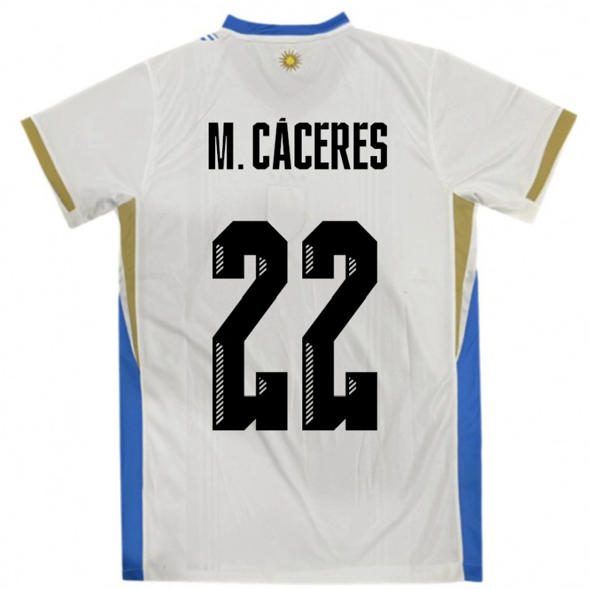 Danxen Enfant Maillot Uruguay Martin Caceres #22 Blanc Bleu Tenues Extérieur 24-26 T-Shirt