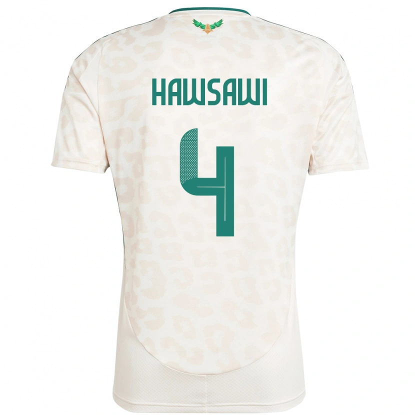 Danxen Enfant Maillot Arabie Saoudite Mohammed Hawsawi #4 Blanc Tenues Extérieur 24-26 T-Shirt