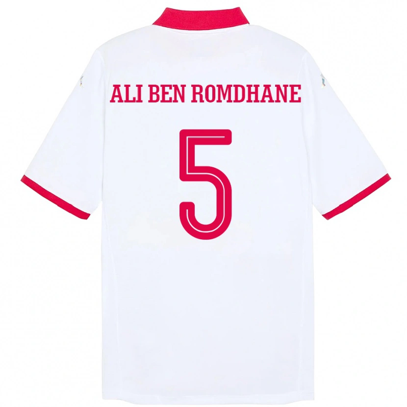 Danxen Enfant Maillot Tunisie Mohamed Ali Ben Romdhane #5 Blanc Tenues Extérieur 24-26 T-Shirt