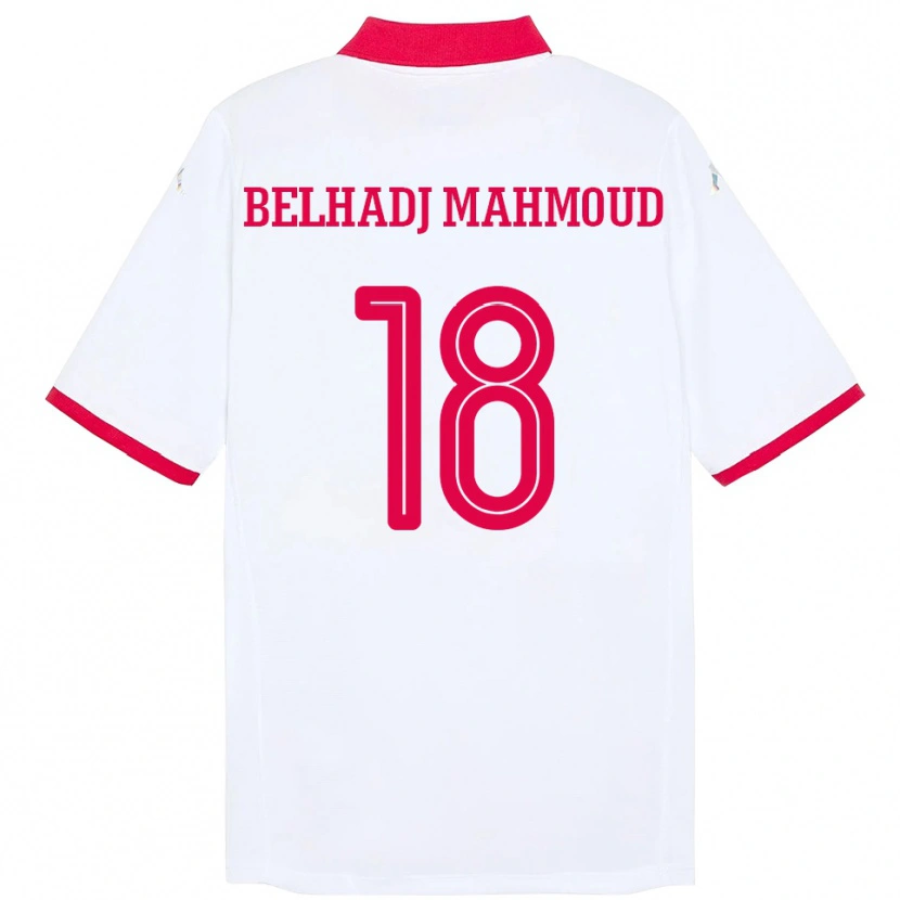 Danxen Enfant Maillot Tunisie Mohamed Belhadj Mahmoud #18 Blanc Tenues Extérieur 24-26 T-Shirt