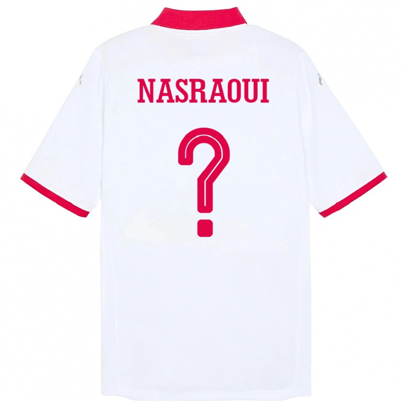 Danxen Enfant Maillot Tunisie Mohamed Nasraoui #0 Blanc Tenues Extérieur 24-26 T-Shirt