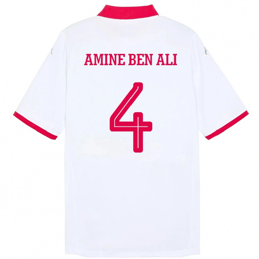 Danxen Enfant Maillot Tunisie Mohamed Amine Ben Ali #4 Blanc Tenues Extérieur 24-26 T-Shirt